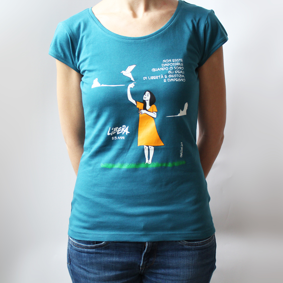 La maglietta donna Biani per i 25 anni di Libera – Sostieni Libera